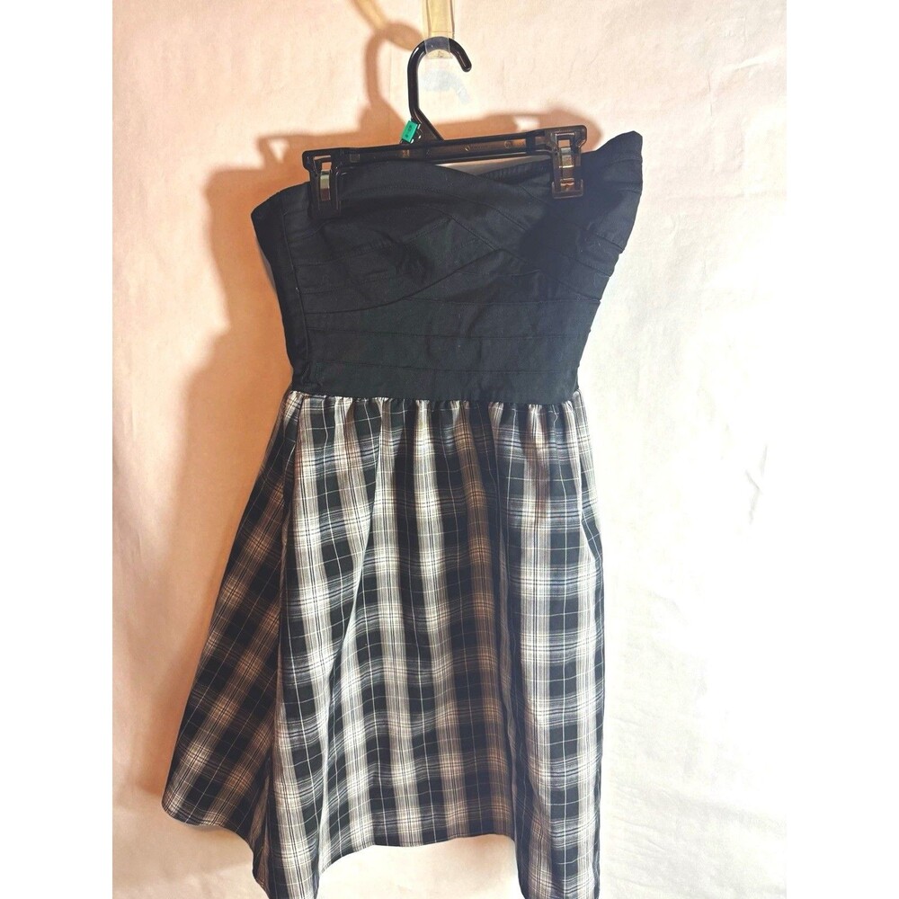 Trixxi Juniors Strapless Black Plaid Fit & Flare Mini Dress Zip 5